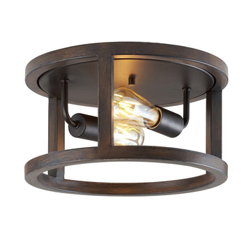 Atelier 12.75" Iron Rustic Industrial LED Flush Mount - JONATHAN Y